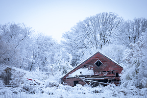 Red Barn Under First Snow
