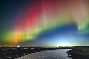 Rainbow Auroras Over The Red River
