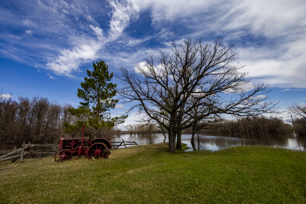 Old Tractor and Spring Flood Print