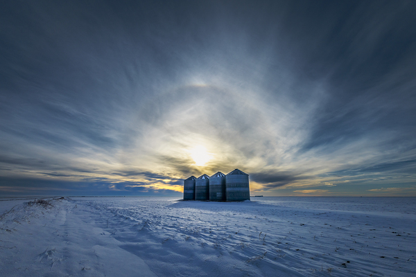 Sundogs Behind Grain Bins Print