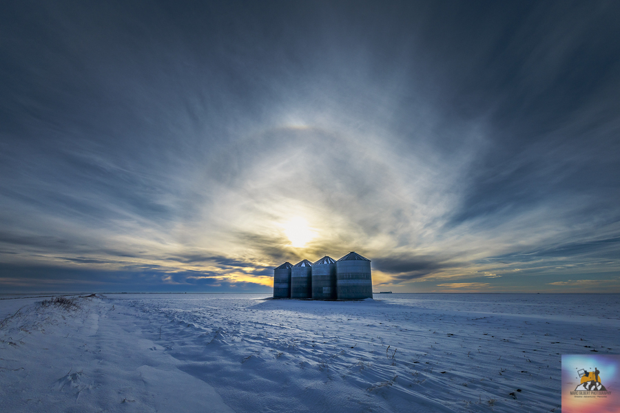 Sundogs Behind Grain Bins  Print