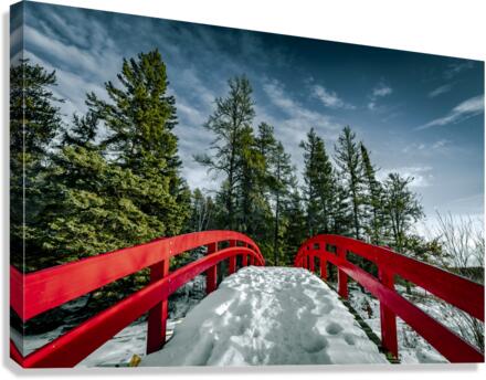 Red Bridge in Snow Canvas Print