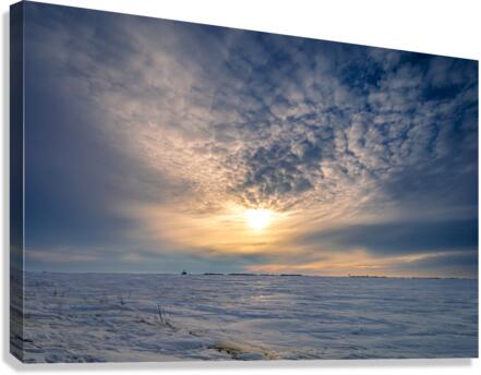 Sunset Over Winter Field Canvas Print