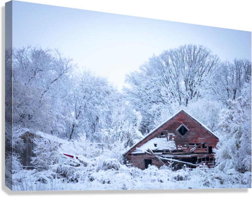 Red Barn Under First Snow Canvas Print