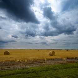 Hay Bales Under a Cloudy Sky
