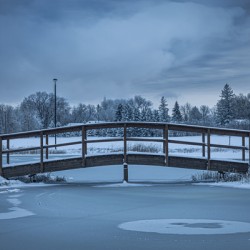 Bridge Over Pond at First Snow