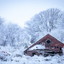 Red Barn Under First Snow