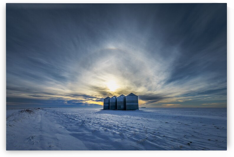 Sundogs Behind Grain Bins by Marc Gilbert Photography