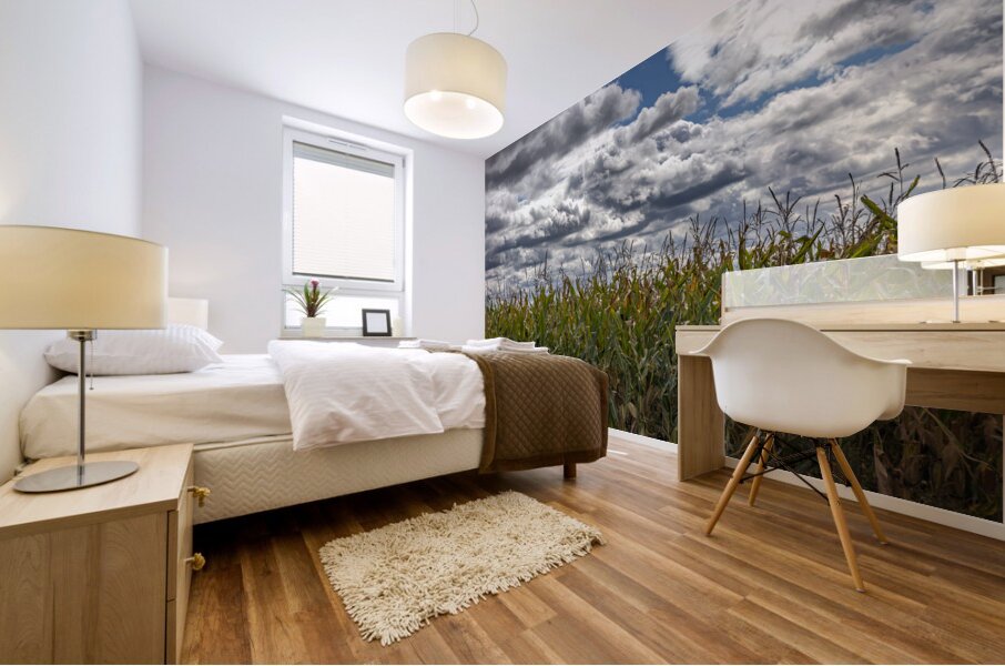 Cornfield Under a Cloudy Day Mural print
