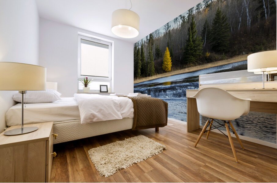 Lone Tamarack Behind the Falls Mural print