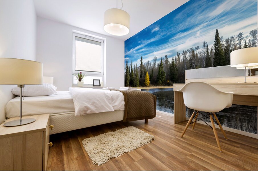 Lone Tamarack Tree Reflection Mural print