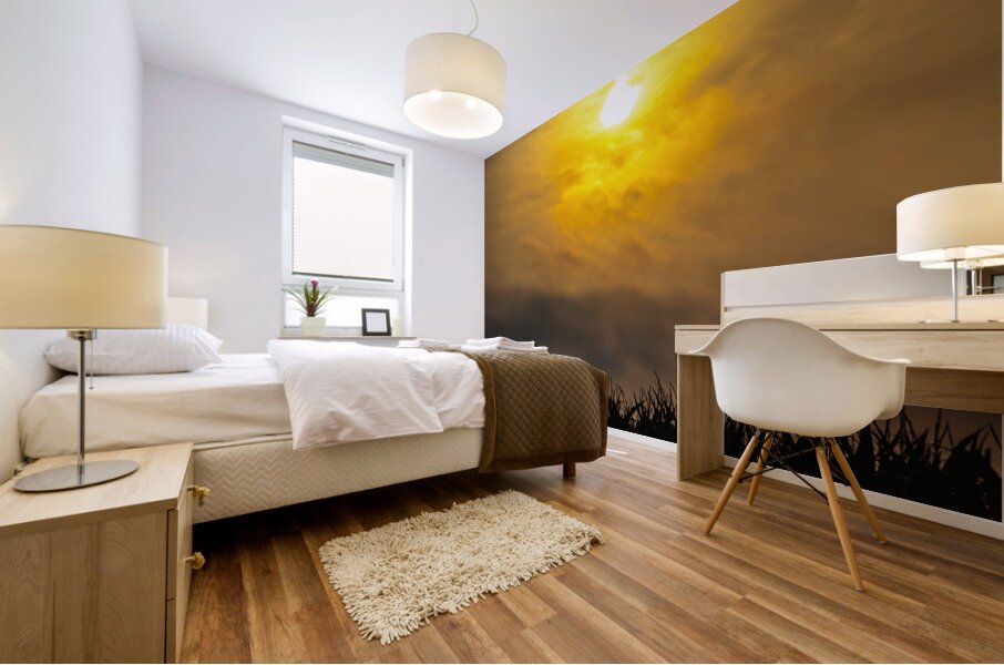 Hazy Sunrise Above Corn Field Mural print