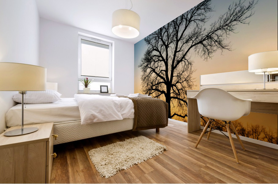 Lone Tree at Dusk Mural print