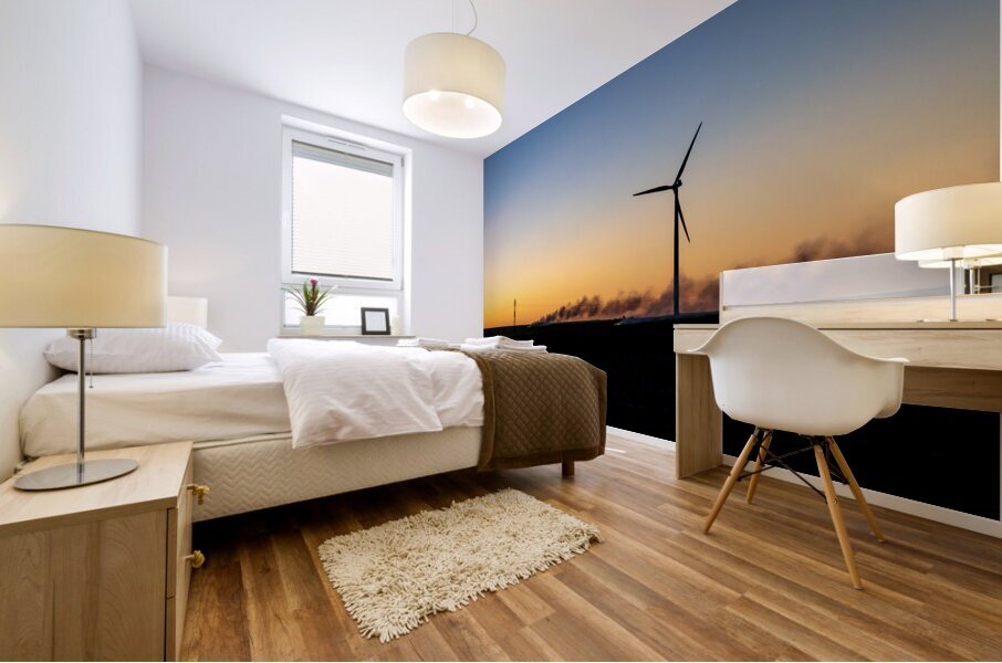 Wind Turbines at Sunset Mural print