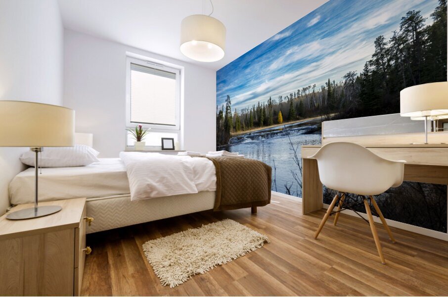 Lone Tamarack Tree Behind the Falls Mural print