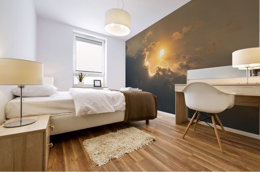 Hazy Sun Behind Clouds Mural print