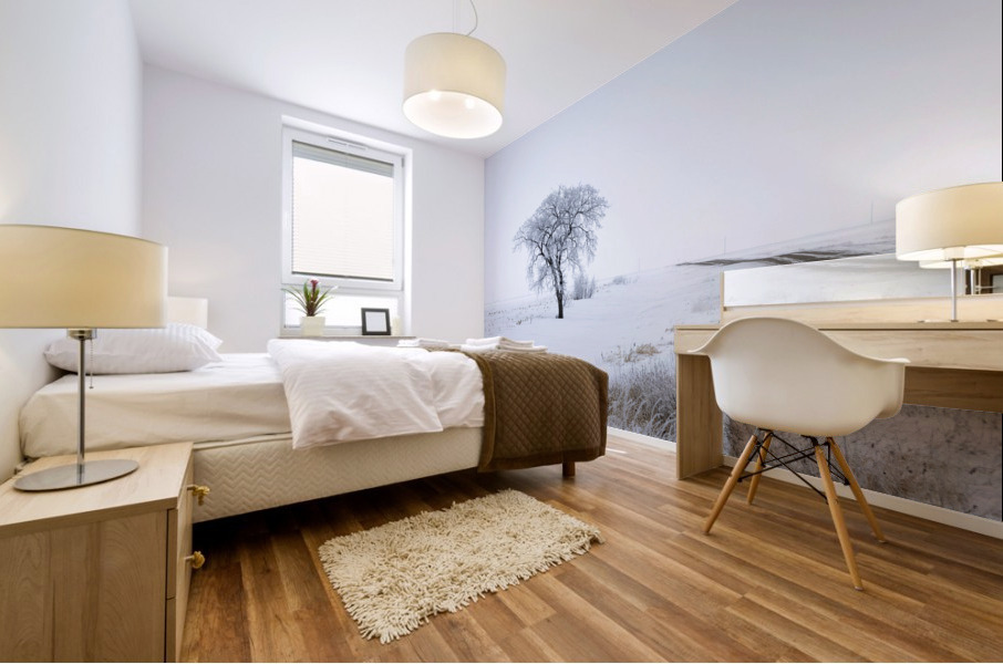 Lone Tree in Winter Fog Mural print