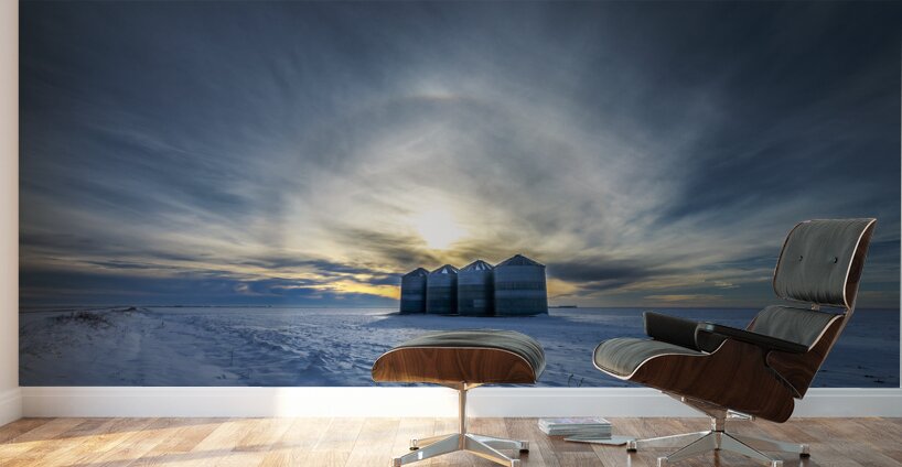 Sundogs Behind Grain Bins Wall Murals