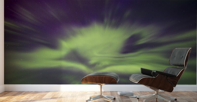 Green and Purple Aurora Burst Wall Murals