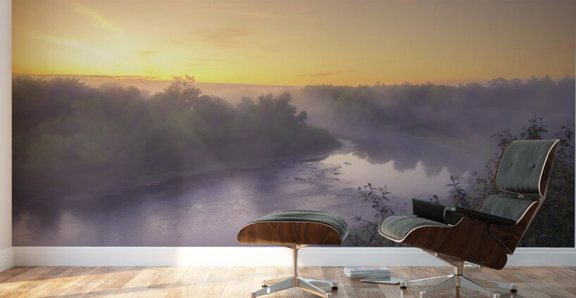 Foggy Sunrise on the Roseau River Wall Murals