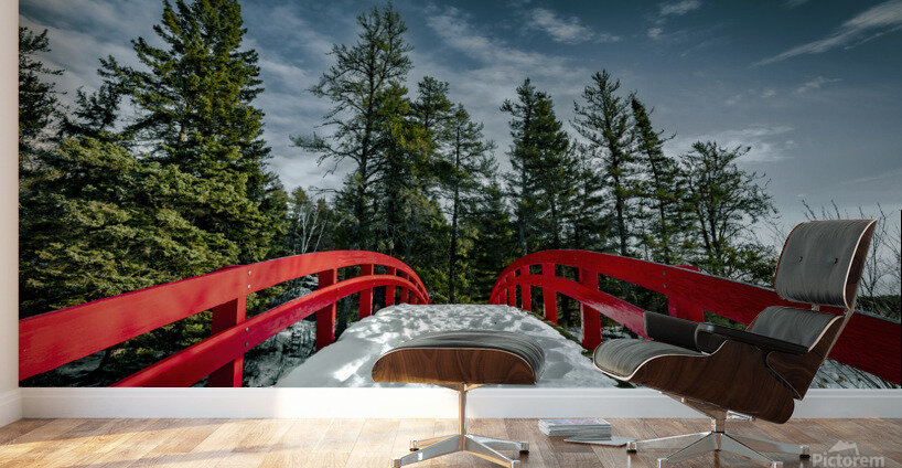 Red Bridge in Snow Wall Murals