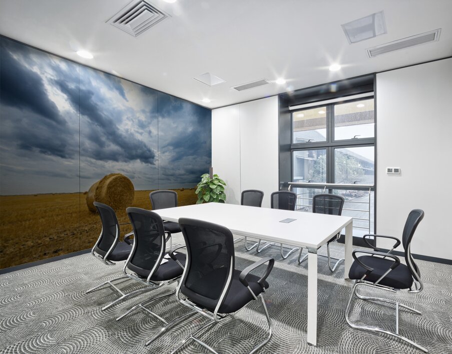 Hay Bales Under a Cloudy Sky Wall Printing