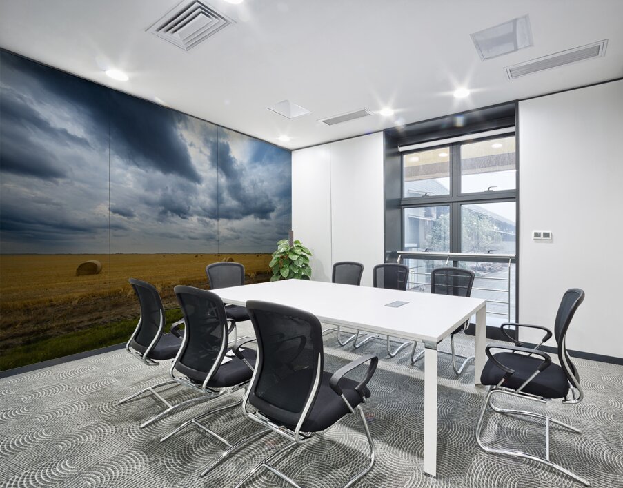 Hay Bales Under a Cloudy Sky Wall Printing
