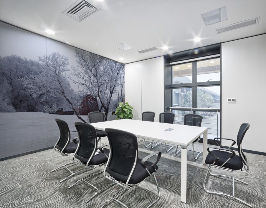 Hoarfrost Morning Over a Red Barn Wall Printing
