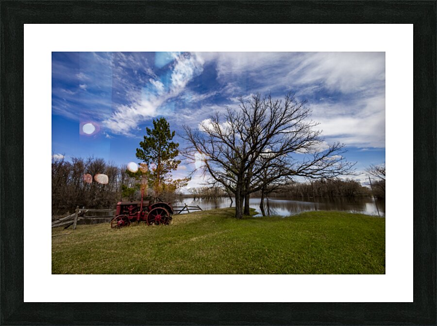 Old Tractor and Spring Flood Picture Frame print