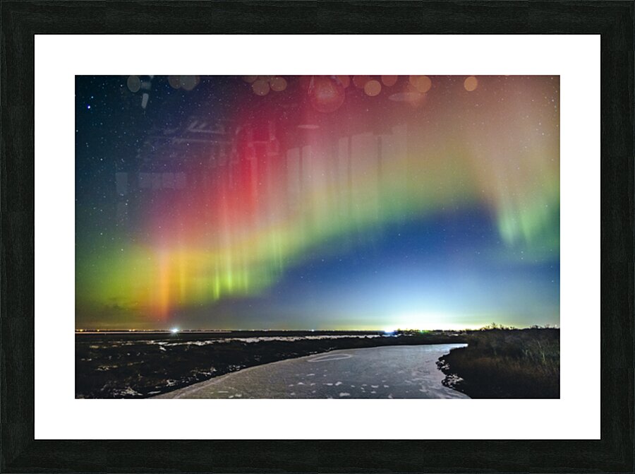 Rainbow Auroras Over The Red River Picture Frame print