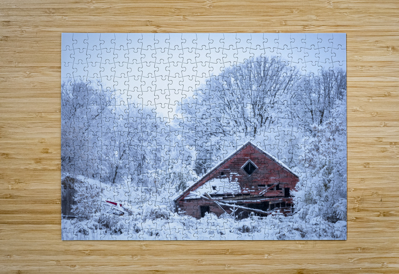 Red Barn Under First Snow Marc Gilbert Photography Puzzle printing
