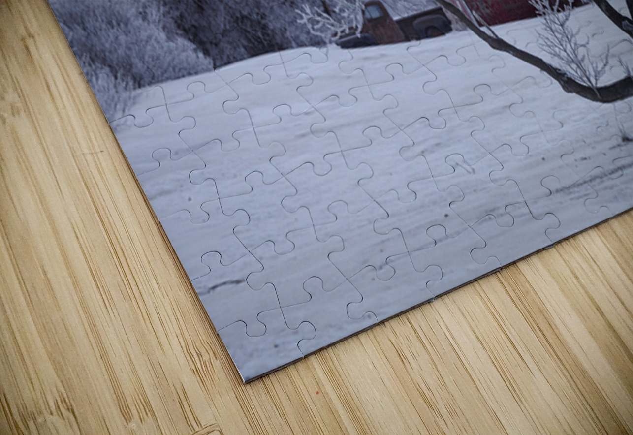 Hoarfrost Morning Over a Red Barn Marc Gilbert Photography Puzzle