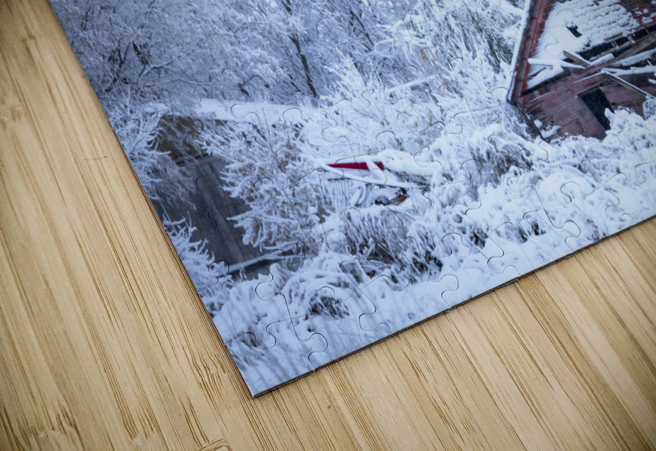 Red Barn Under First Snow Marc Gilbert Photography Puzzle
